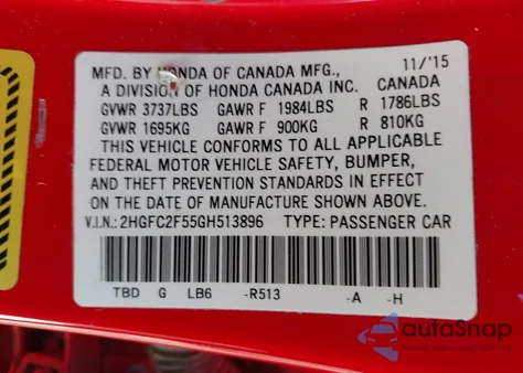 2016 Honda Civic Lx from USA, damaged, VIN 2HGFC2F55GH513896